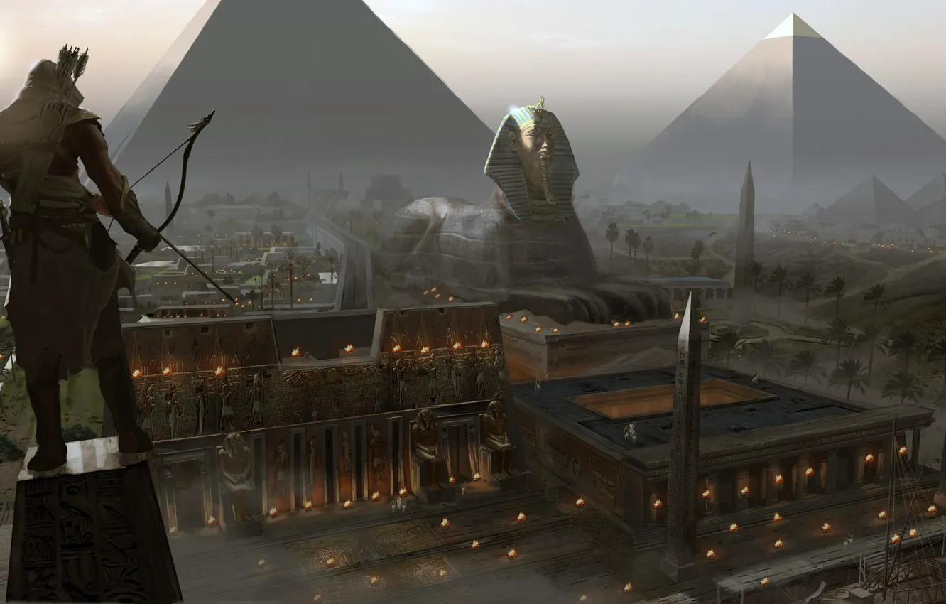 Photo wallpaper computer game, Assassin’s Creed Origins, Eddie Bennun, The Giza Plateau