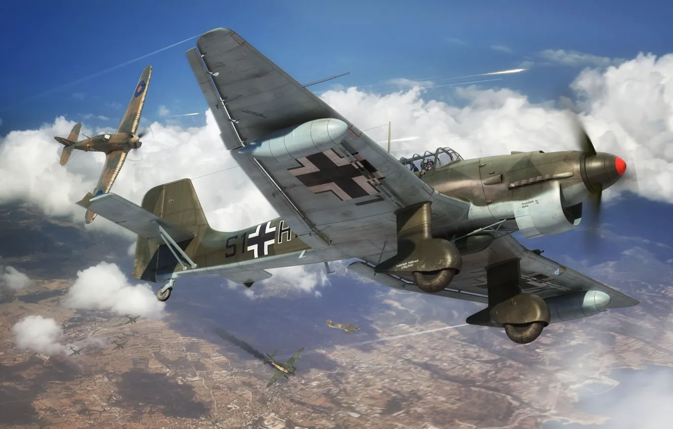 Photo wallpaper attack, dive bomber, Air force, single double, Junkers Ju87R-2/B-2 Stuka
