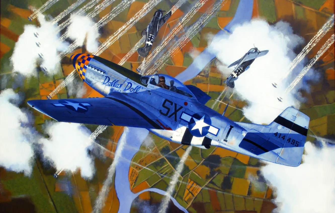 Photo wallpaper fighter, war, art, airplanes, painting, aviation, ww2, fw 190
