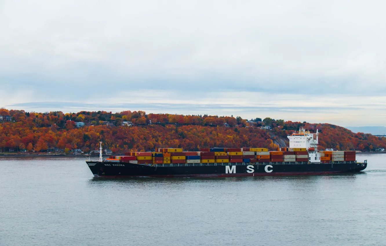 Photo wallpaper autumn, ship, autumn colors, containers