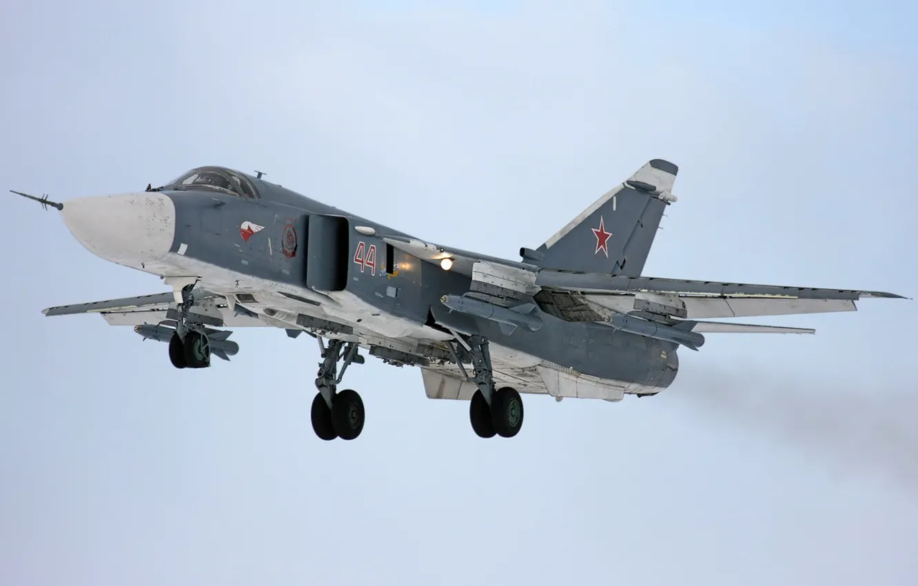 Photo wallpaper Lights, BBC, Bomber, Russia, Su-24, Dry, Landing, Weapons