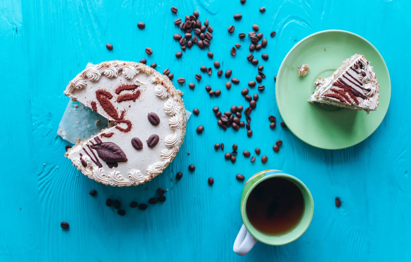 Photo wallpaper cake, coffee beans, coffee, sweets