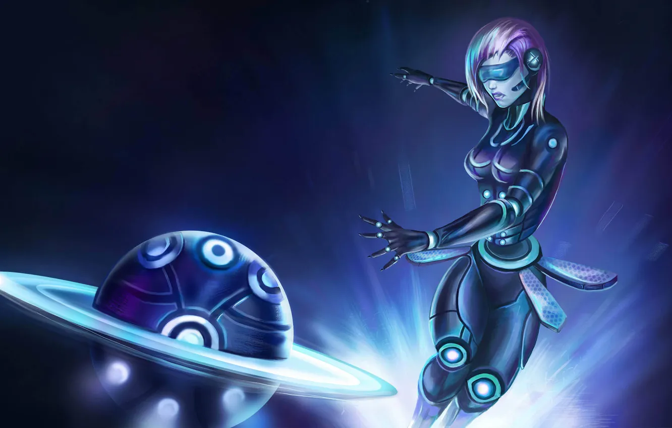 Photo wallpaper girl, planet, robot, ring