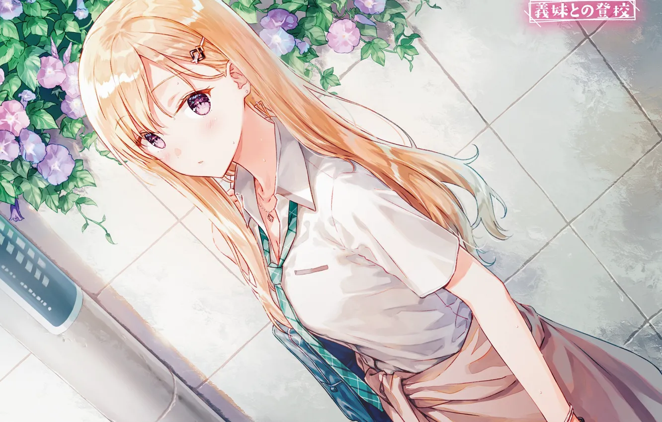 Photo wallpaper girl, flowers, wall, by Hiten Goane Ryu