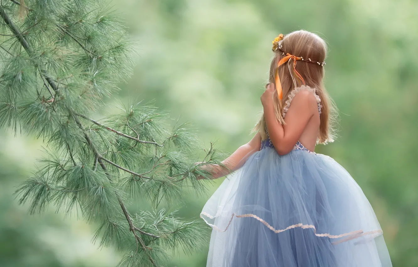 Photo wallpaper branches, background, dress, girl