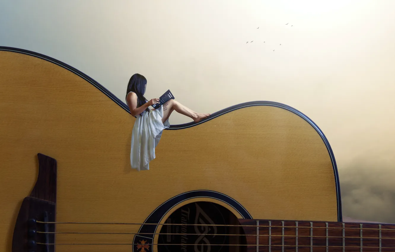 Photo wallpaper girl, background, guitar