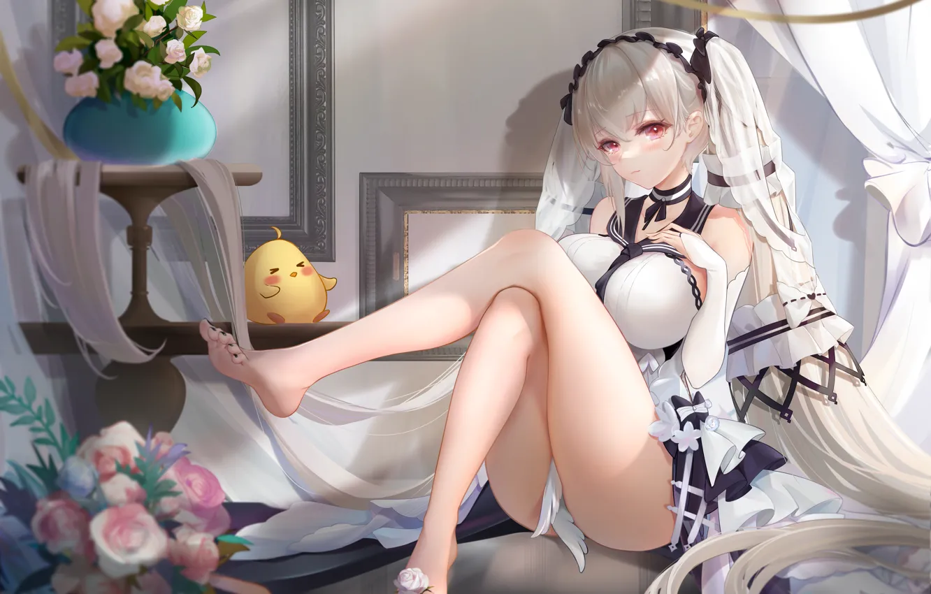 Photo wallpaper girl, flowers, chickens, Azur Lane, Manjuu, Formidable