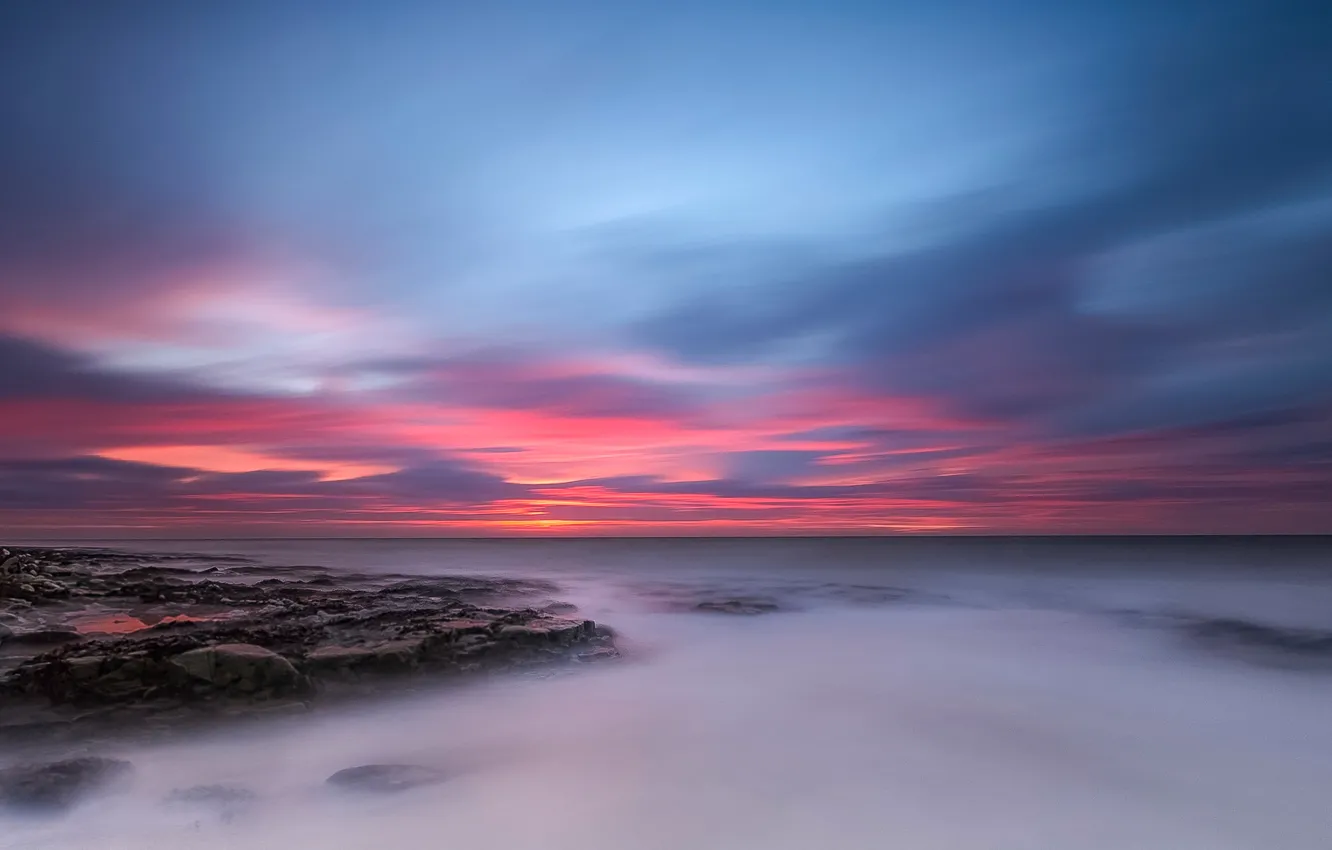 Photo wallpaper sea, clouds, England, glow