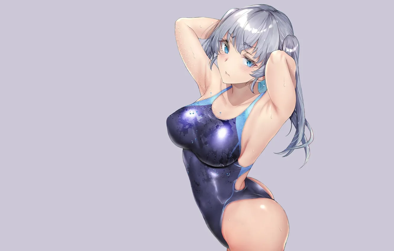 Photo wallpaper girl, hot, sexy, anime, pretty, swimsuit, looking, shower
