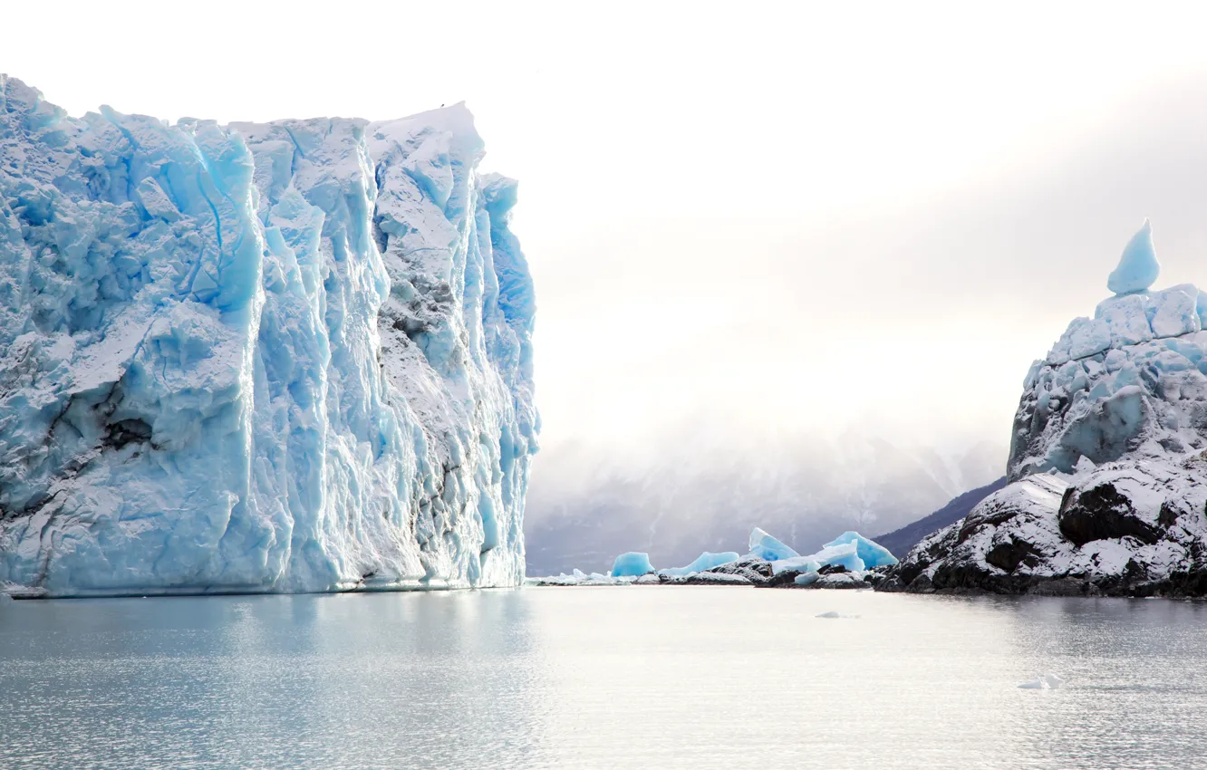 Photo wallpaper ice, snow, stones, the ocean, shore, iceberg, Argentina, Patagonia