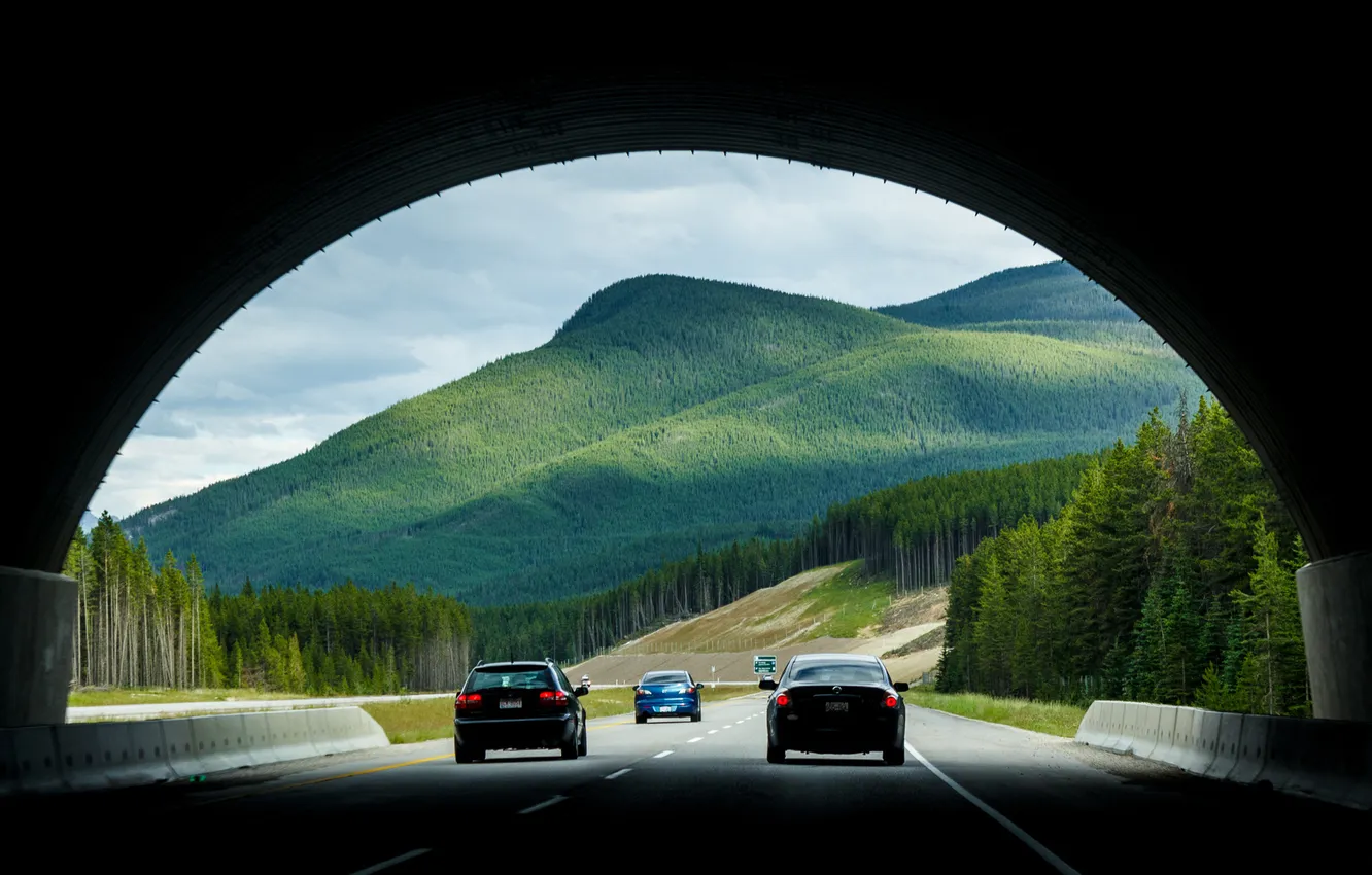 Photo wallpaper road, auto, forest, mountains, nature, track, Tunel