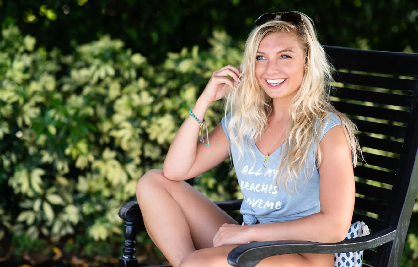 Photo wallpaper girl, long hair, legs, photo, photographer, blue eyes, model, chair