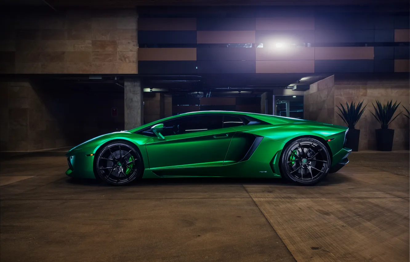 Photo wallpaper green, supercar, Lamborghini Aventador