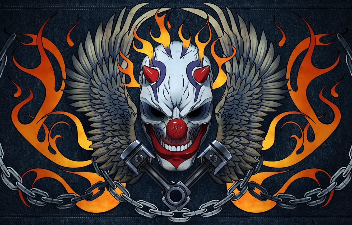 Photo wallpaper fire, Hell, flame, game, evil, clown, chain, spark