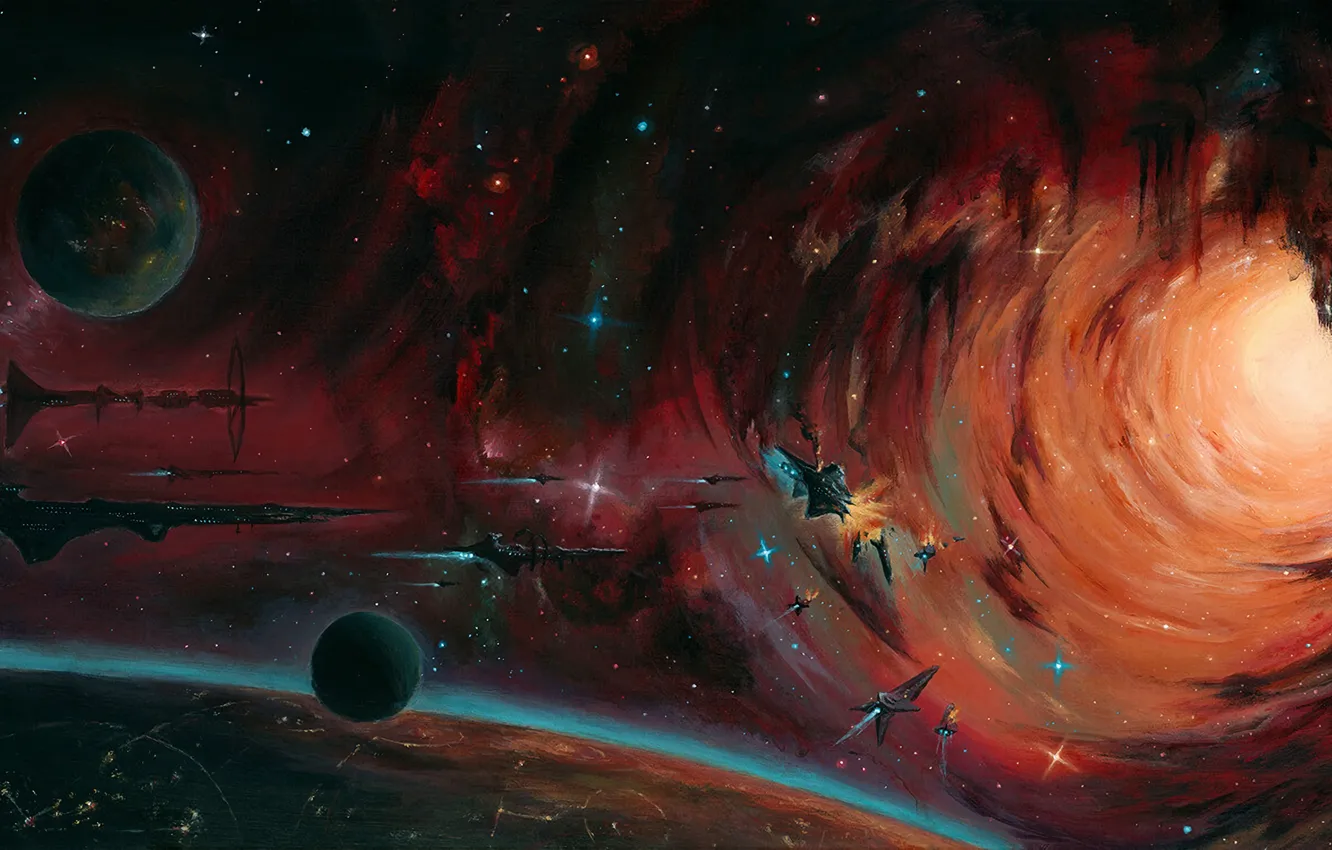 Photo wallpaper Moon, science fiction, stars, spaceship, planet, digital art, spacescapes