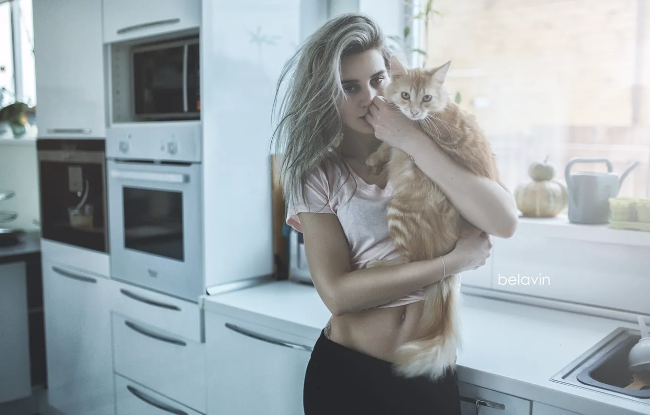 Photo wallpaper cat, look, girl, pose, figure, Alexander Belavin