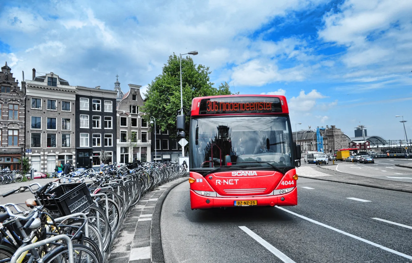 Photo wallpaper the city, Amsterdam, bus