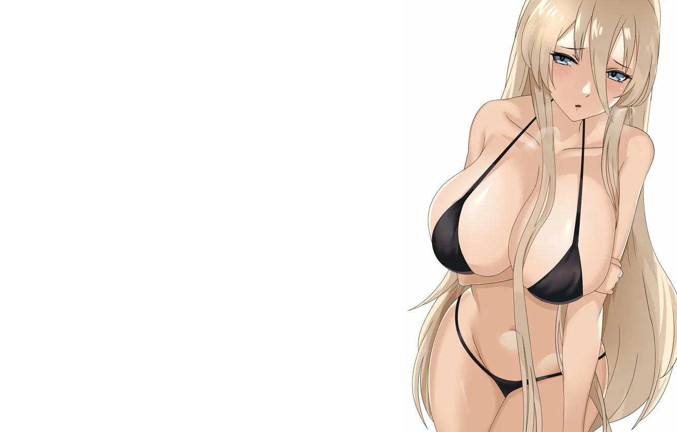 Photo wallpaper girl, sexy, cleavage, long hair, boobs, anime, blue eyes, beautiful