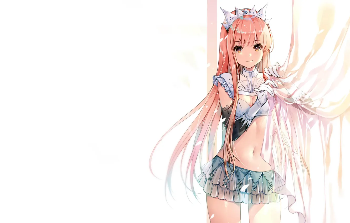 Photo wallpaper girl, sexy, cleavage, blouse, pink hair, long hair, brown eyes, boobs