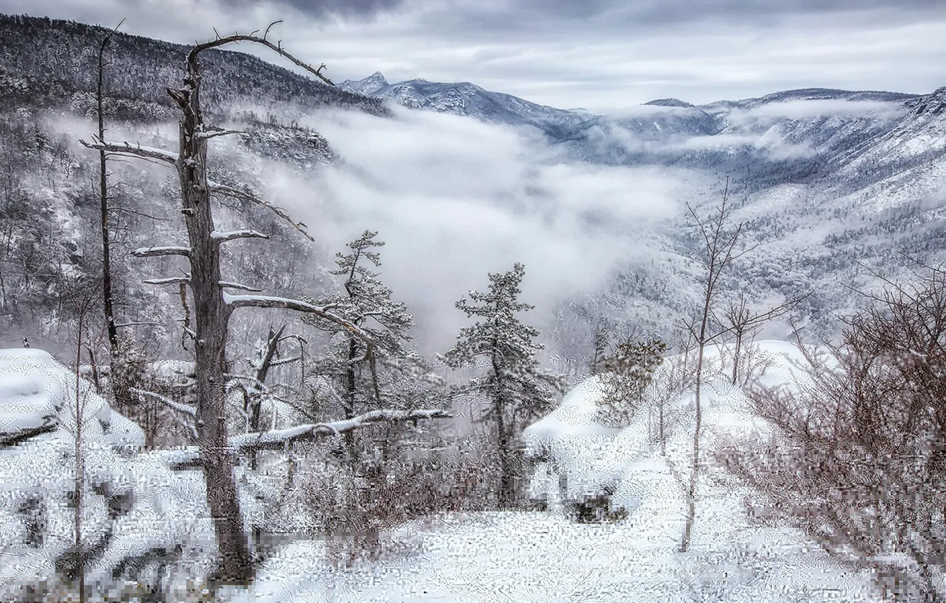 Photo wallpaper snow, mountains, nature