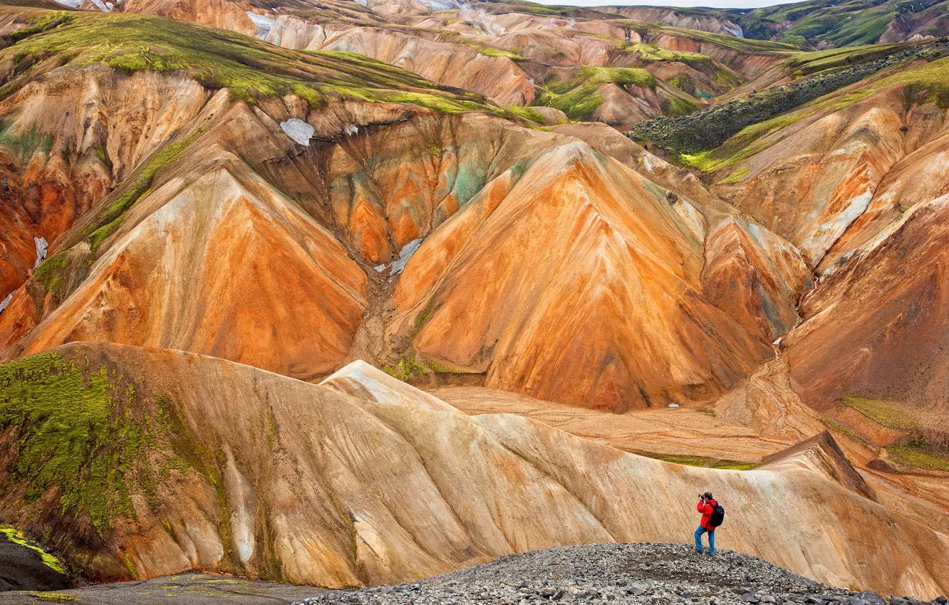 Photo wallpaper orange, stones, rocks, tops, Iceland, erosion