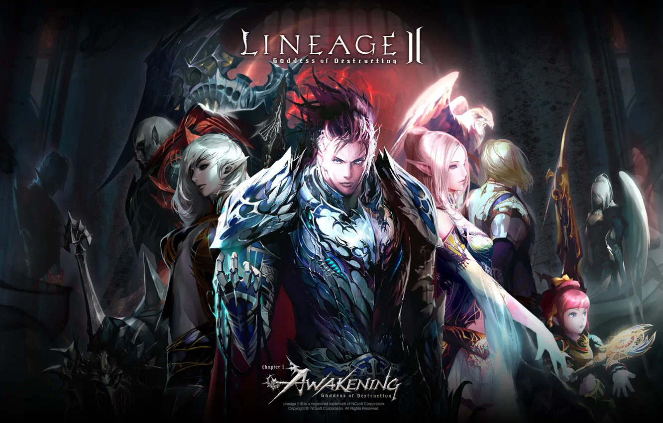Photo wallpaper eagle, elf, people, lineage 2, lineage, dwarf, Orc, line