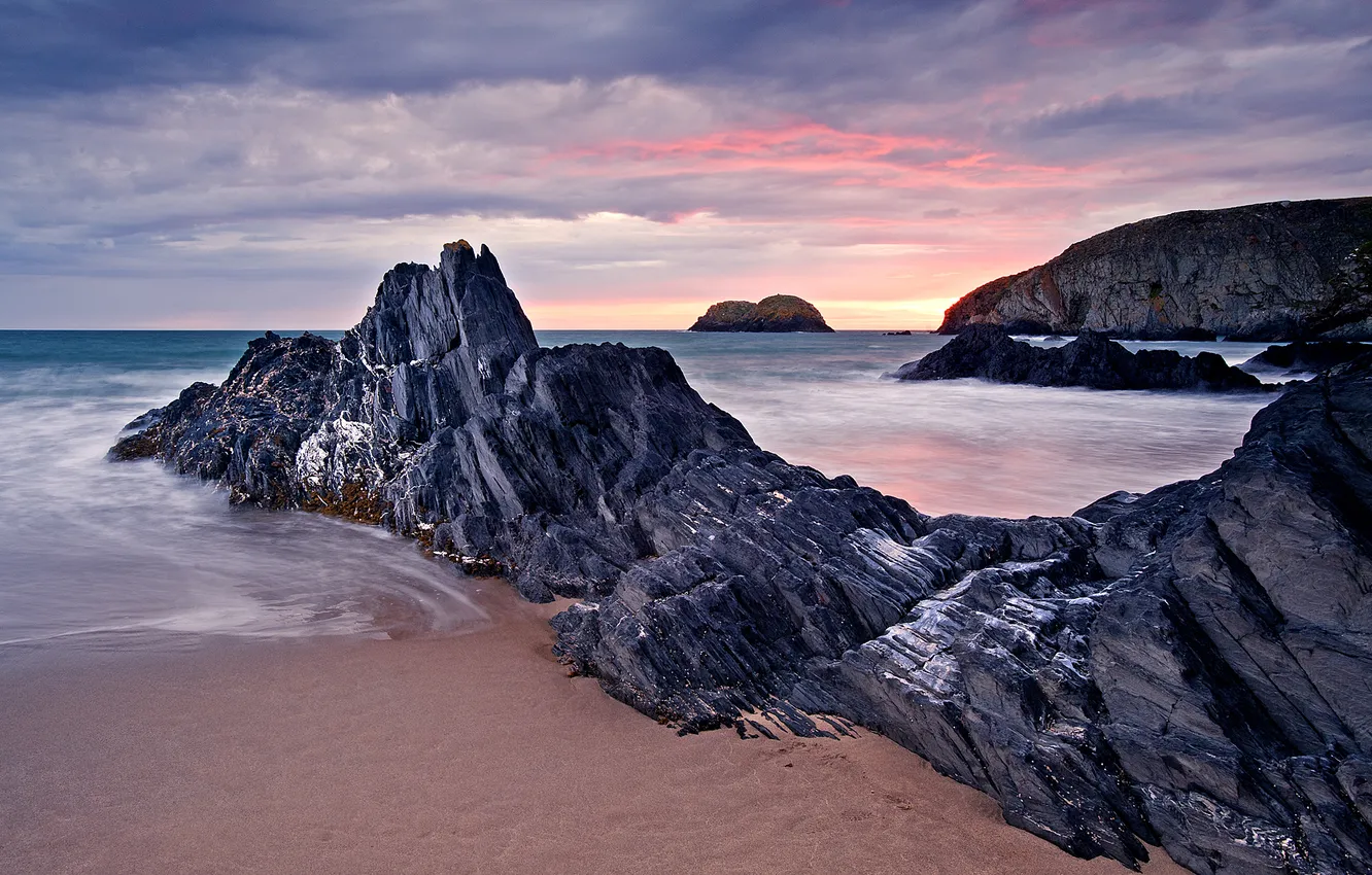 Photo wallpaper sand, sea, beach, the sky, rocks