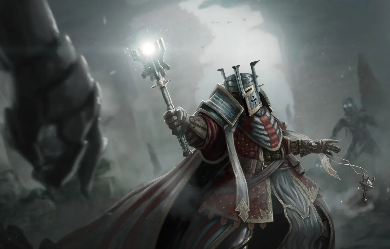 Photo wallpaper fiction, magic, warrior, art, helmet, knight, rod