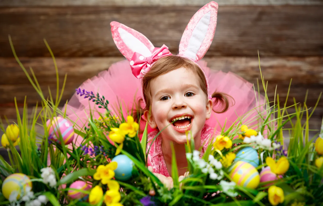 Photo wallpaper holiday, eggs, Easter, girl, ears