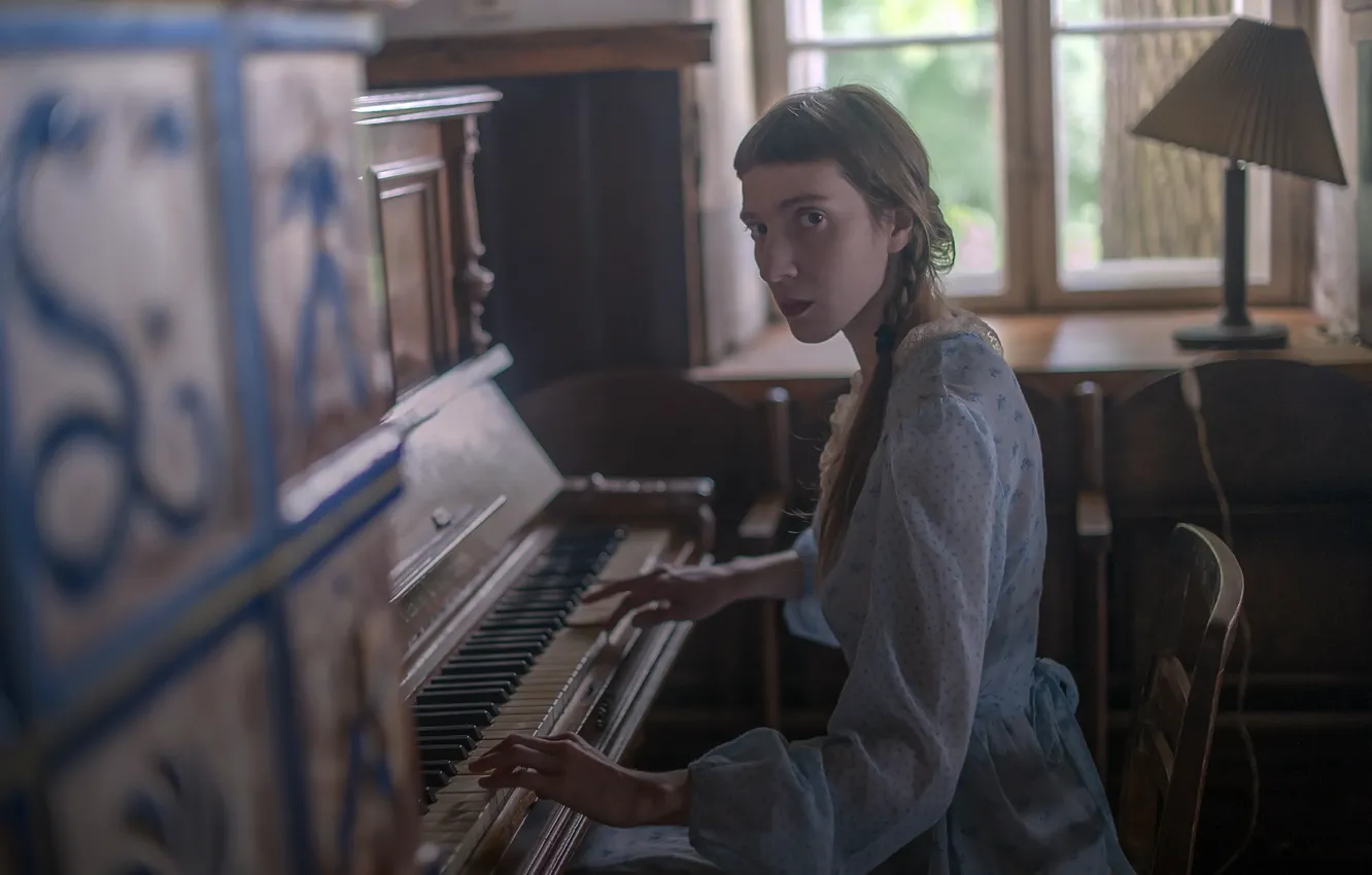 Photo wallpaper girl, music, piano