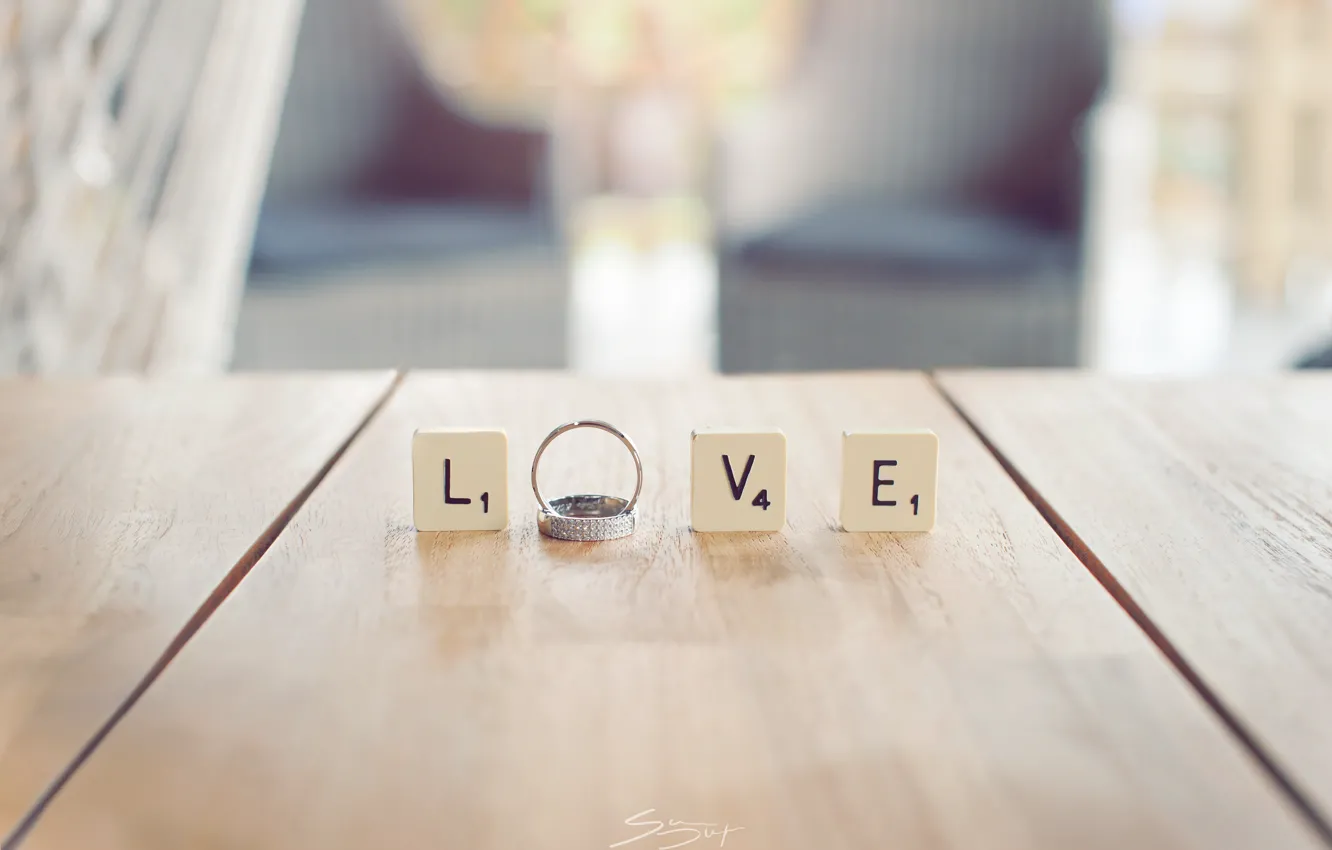 Photo wallpaper love, letters, ring