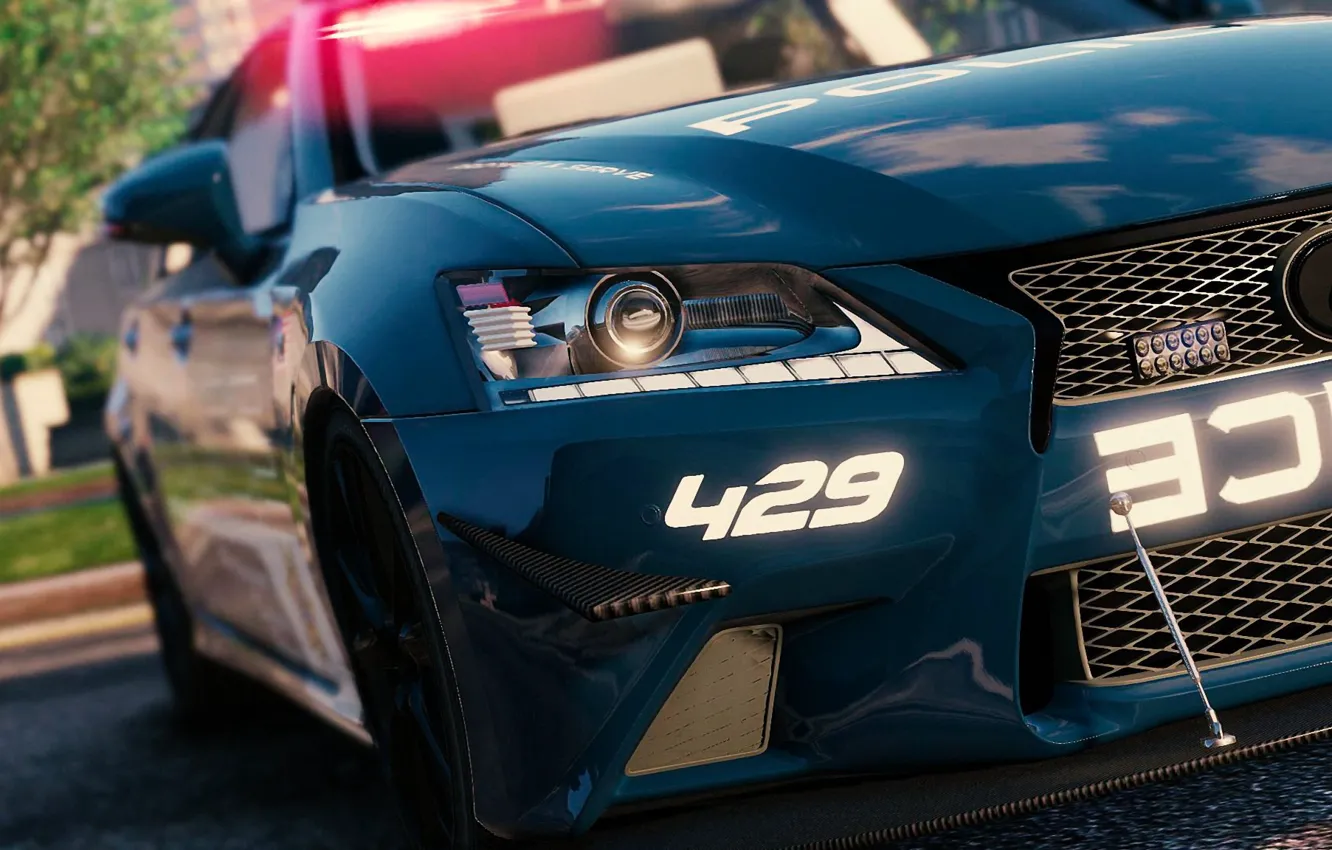 Photo wallpaper blue, lights, police, wheel, Lexus, police, bokeh, flashers