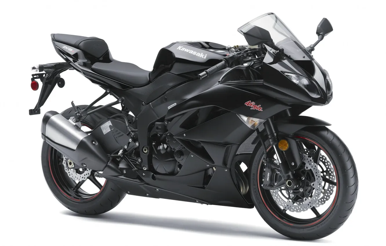 Photo wallpaper black, motorcycle, white background, bike, motorcycle, superbike, sportbike, Kawasaki Ninja ZX-6R