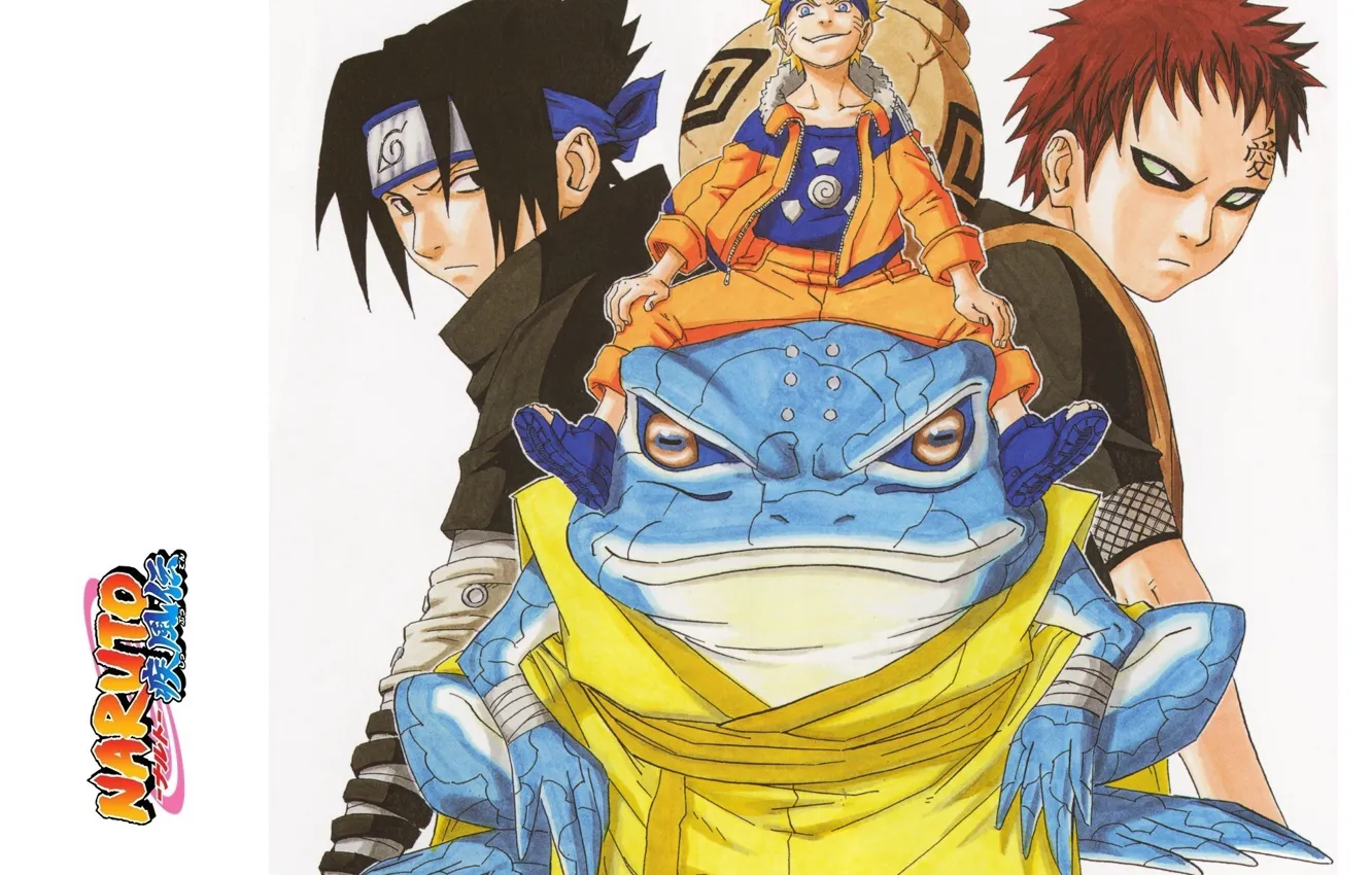 Photo wallpaper look, headband, Naruto, toad, grin, ninja, Uchiha Sasuke, Naruto Uzumaki