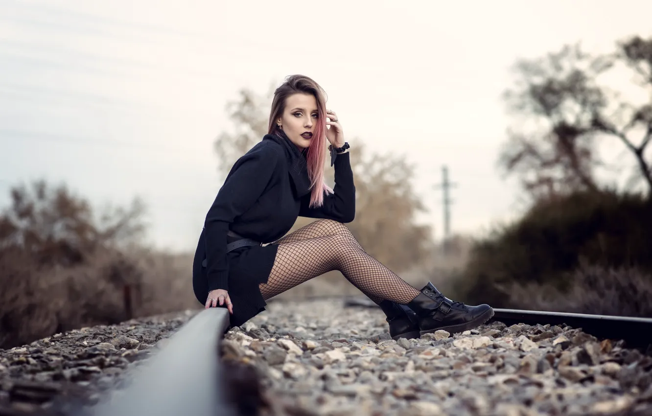 Photo wallpaper girl, railroad, Patricia