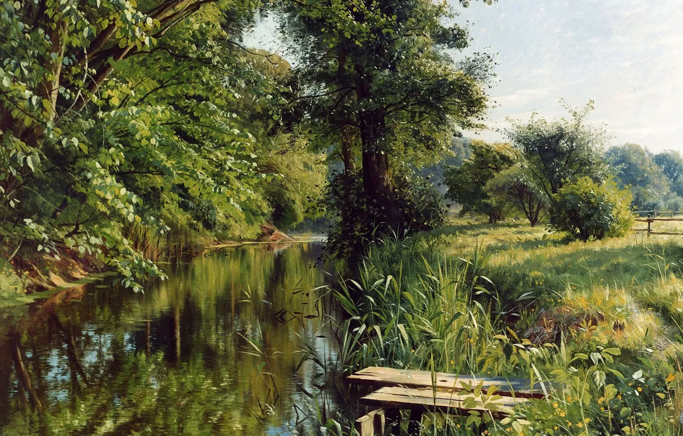 Photo wallpaper 1908, Danish painter, Peter Merk Of Menstad, Peder Mørk Mønsted, Danish realist painter, Reflections of …