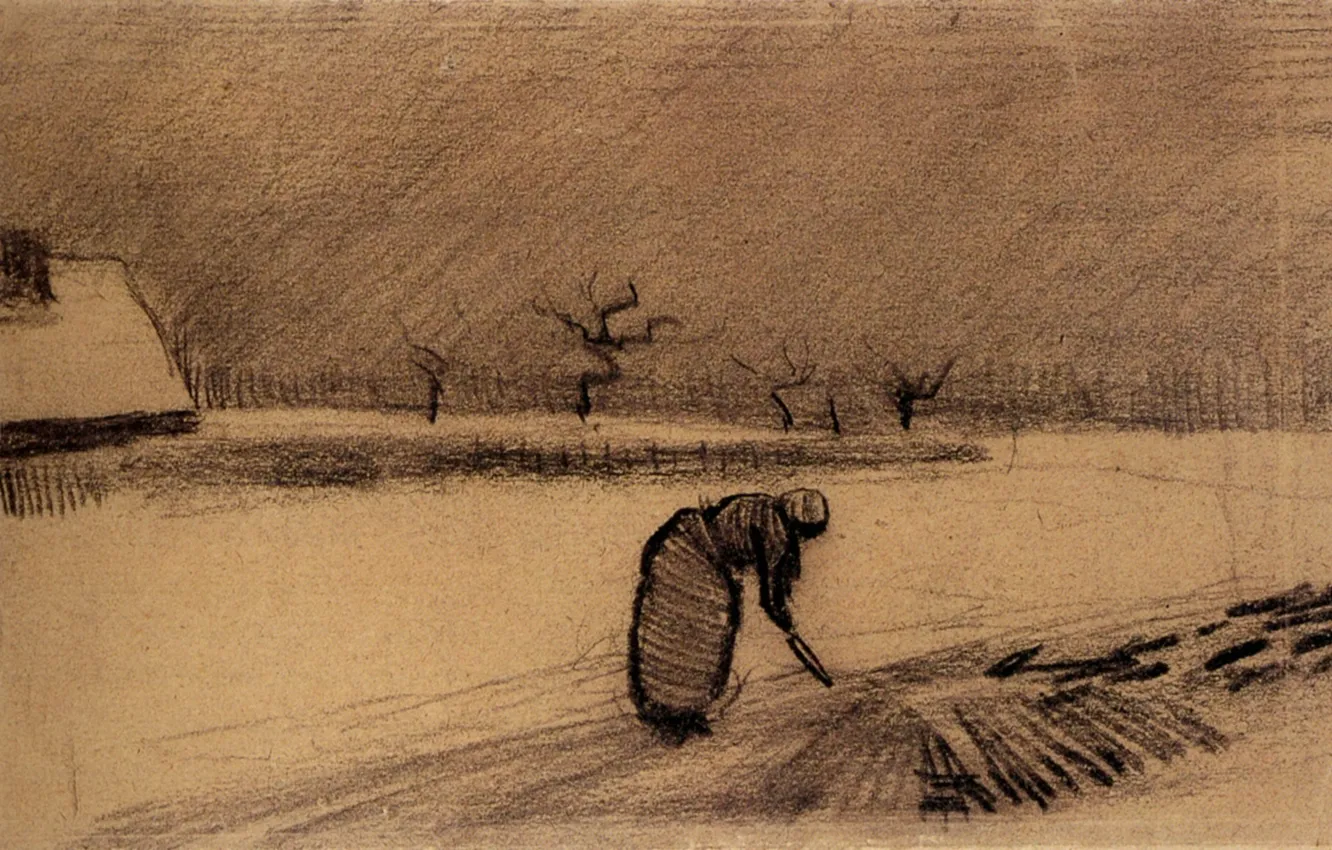Photo wallpaper Vincent van Gogh, Woman with a Fork, in a Winter Landscape