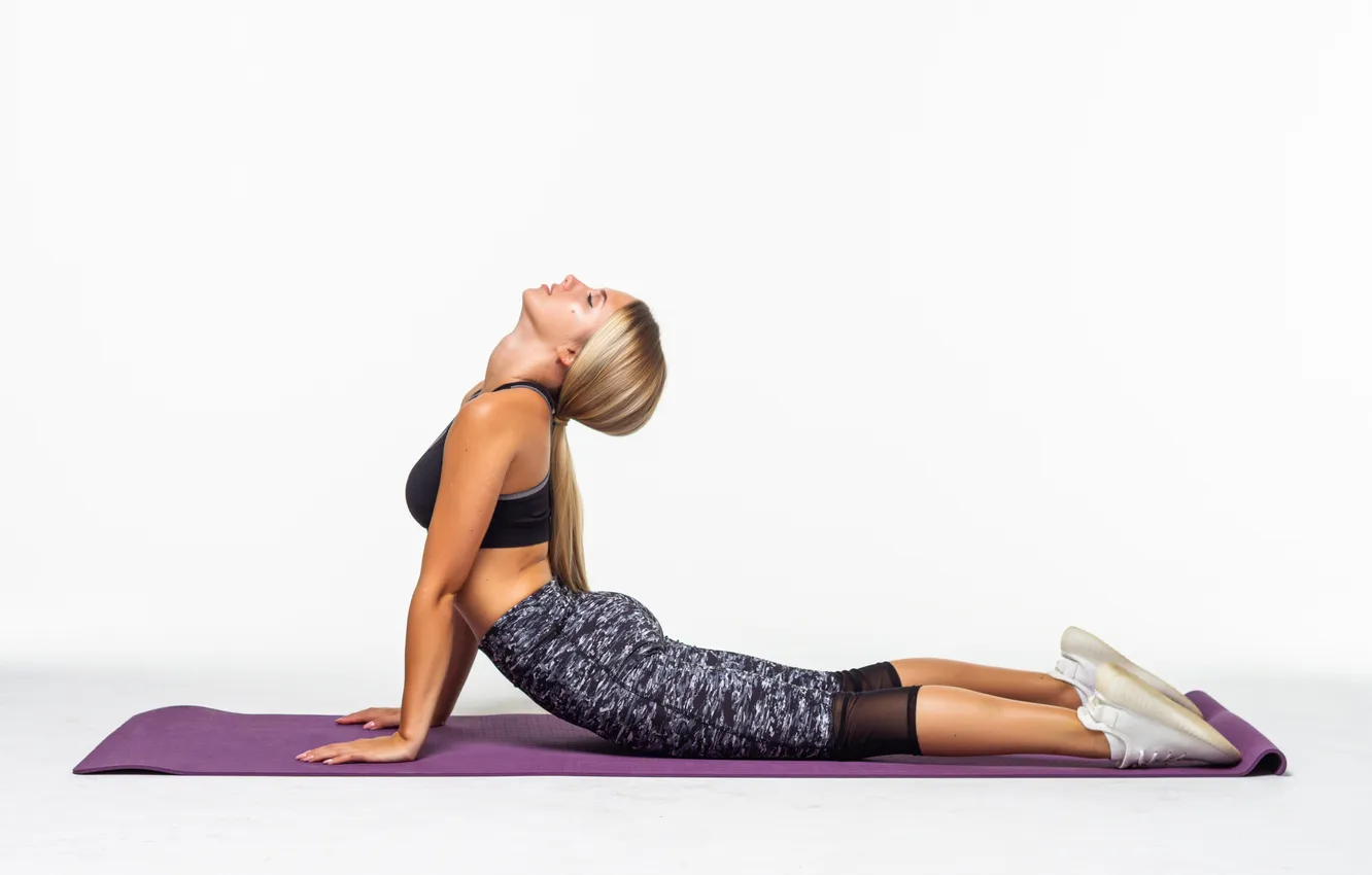 Photo wallpaper black, bra, beautiful, background, brunette, body, athlete, aerobics