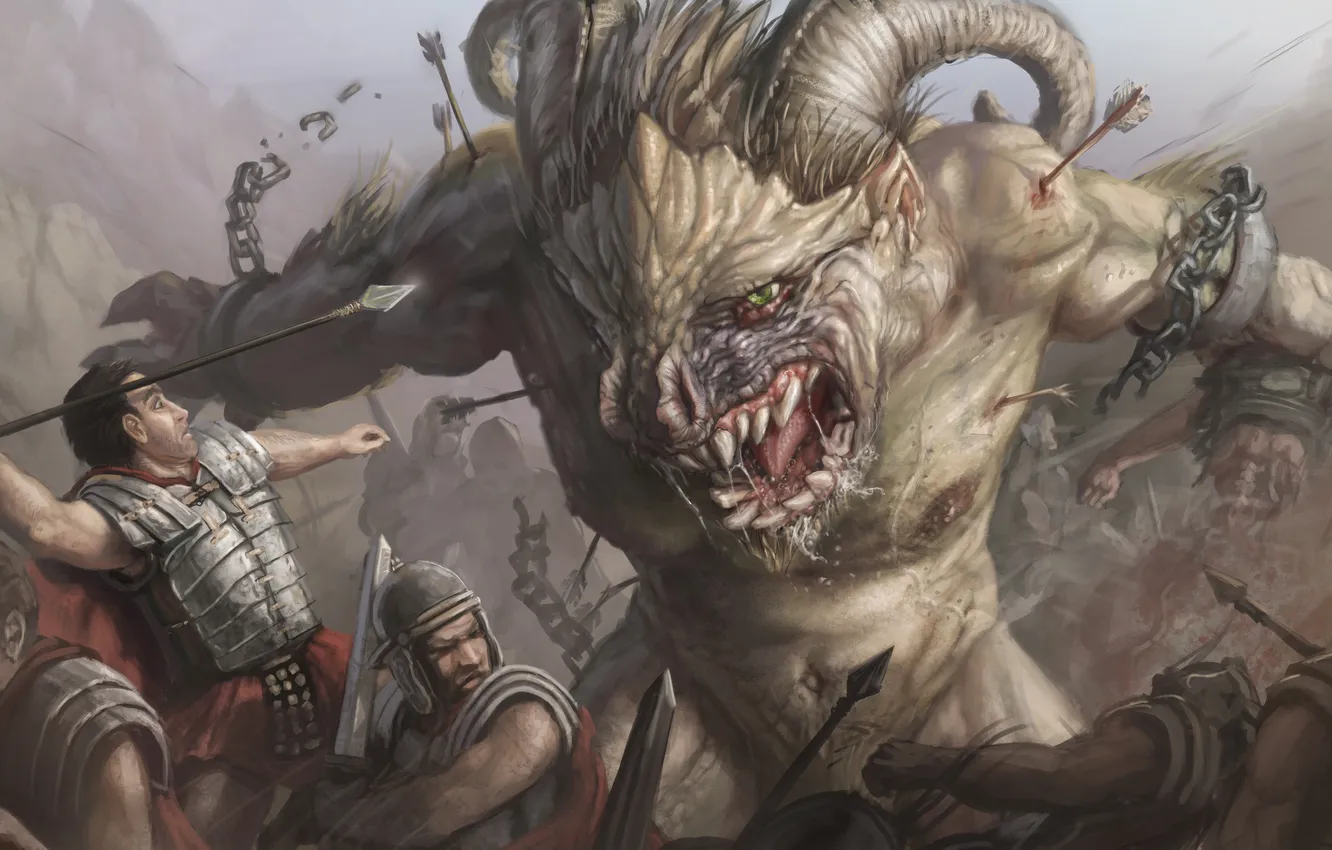 Photo wallpaper monster, art, soldiers, monster, the Romans