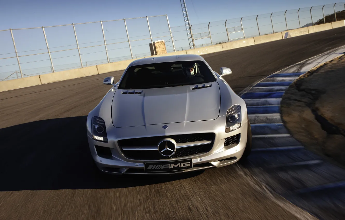 Photo wallpaper auto, the fence, Mercedes-Benz, track