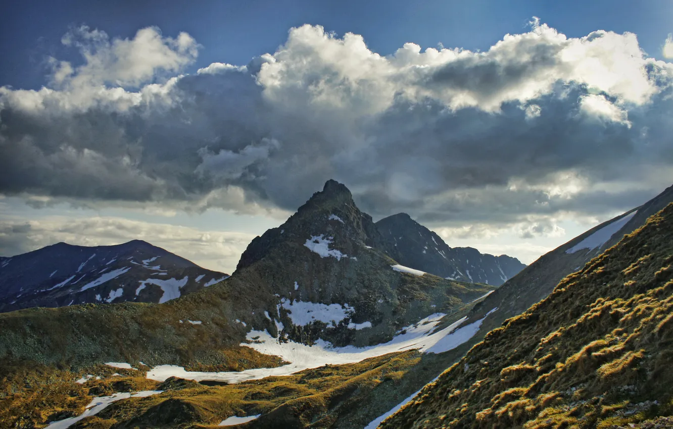 Photo wallpaper clouds, snow, mountains