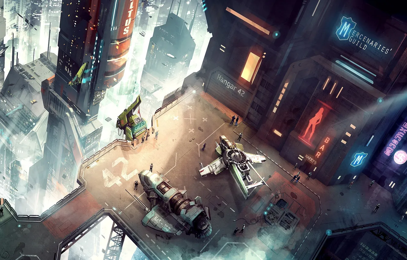 Photo wallpaper the city, transport, ship, height, megapolis, the view from the top, Star Citizen