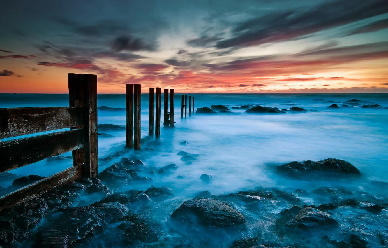 Photo wallpaper sea, landscape, sunset