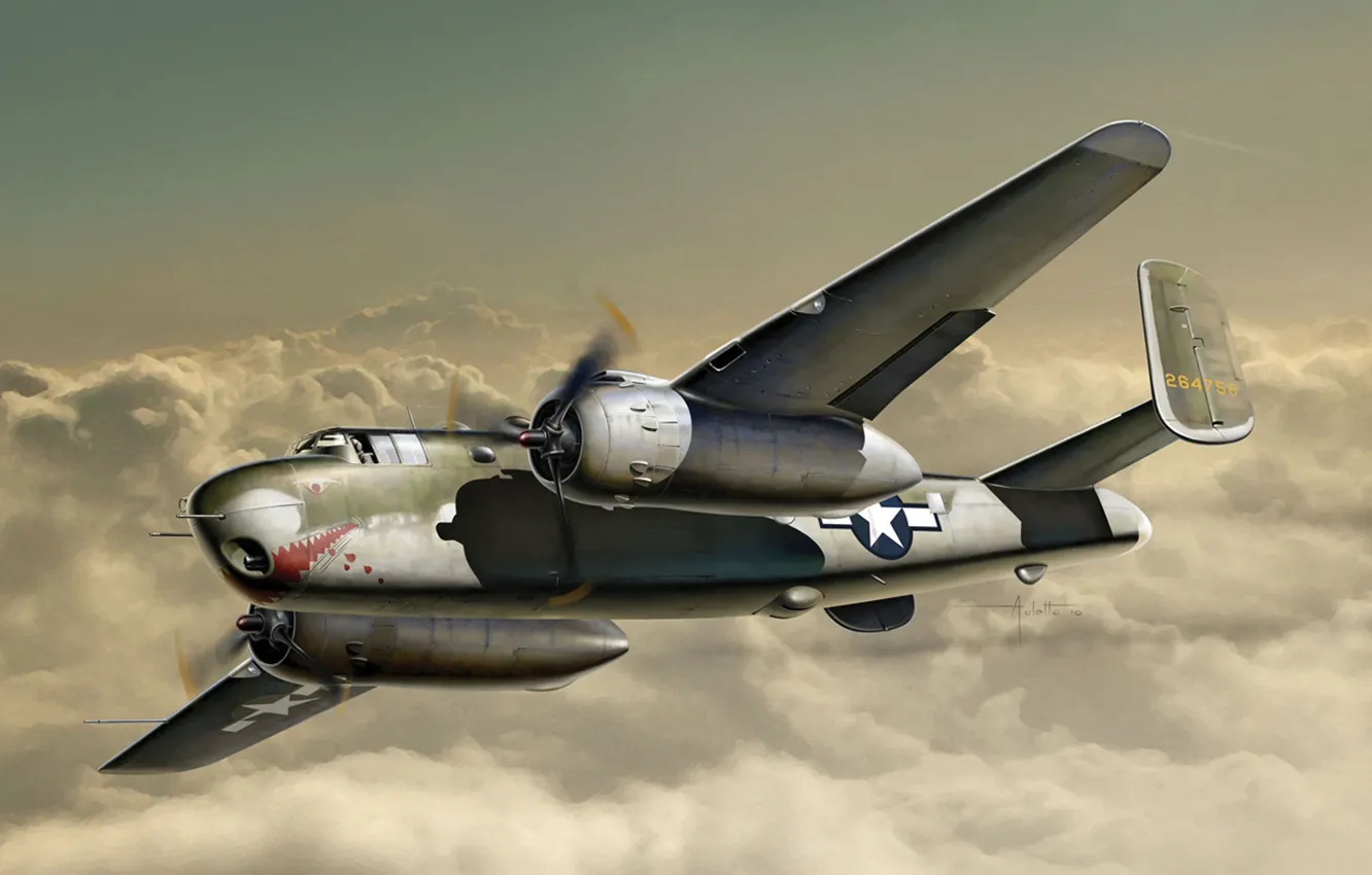 Photo wallpaper bomber, art, North American, Mitchell, B-25G