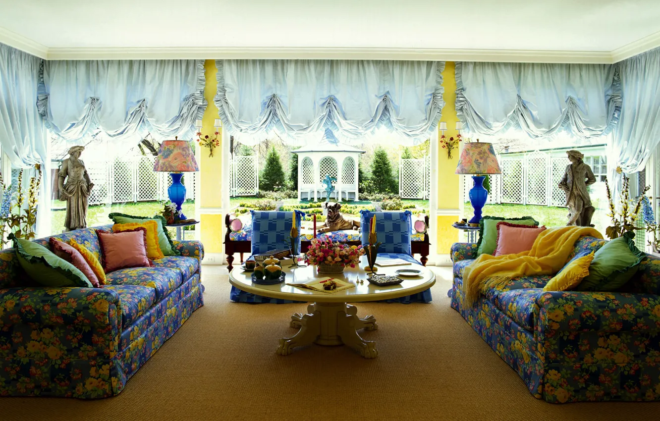 Photo wallpaper table, sofa, lamp, window, sculpture, veranda