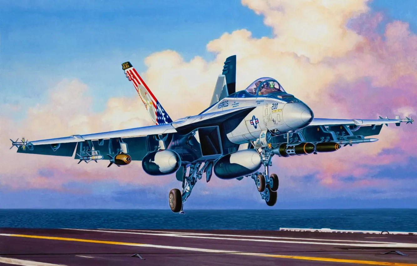 Photo wallpaper war, art, painting, jet, F/A 18E Super Hornet