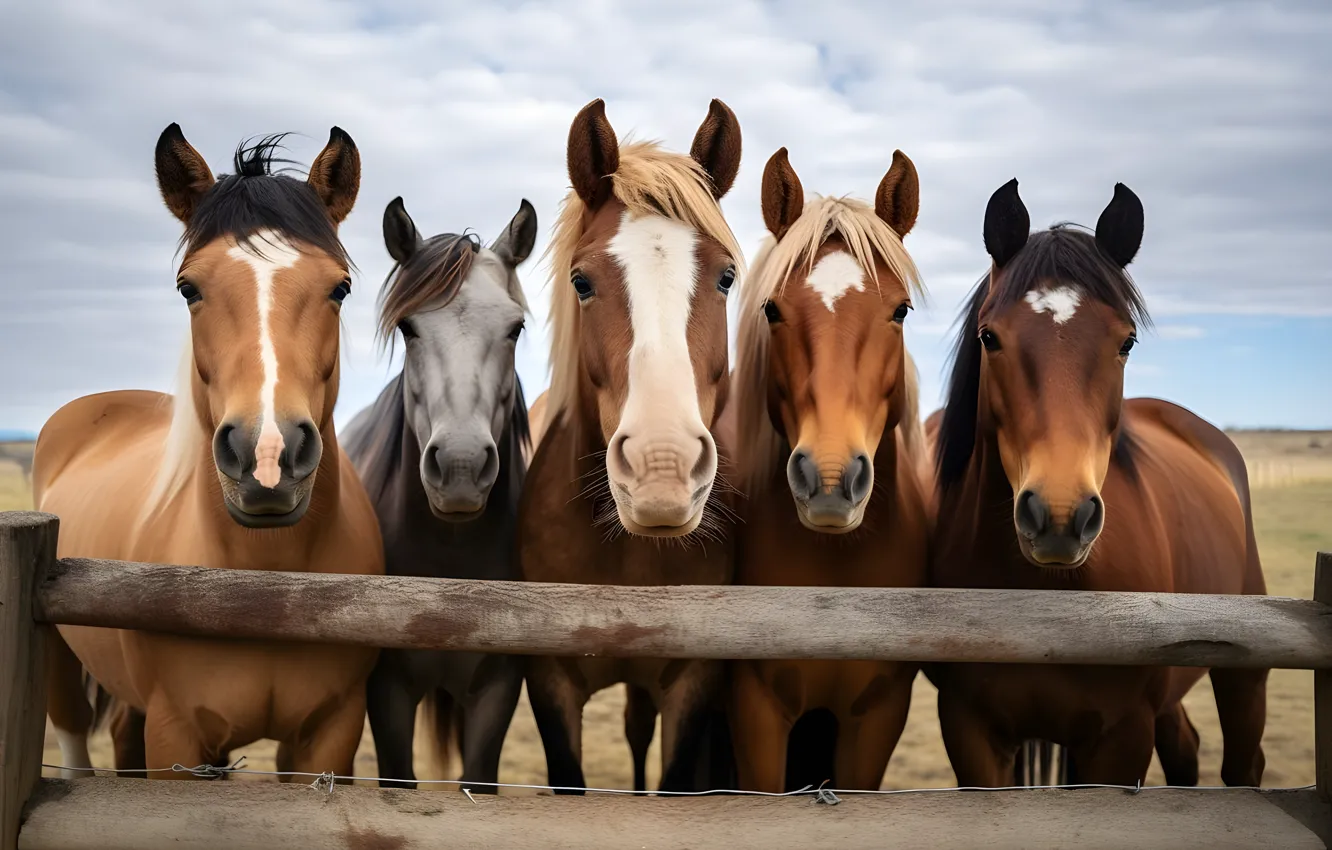 Photo wallpaper look, face, nature, horse, horse, the fence, the fence, a lot