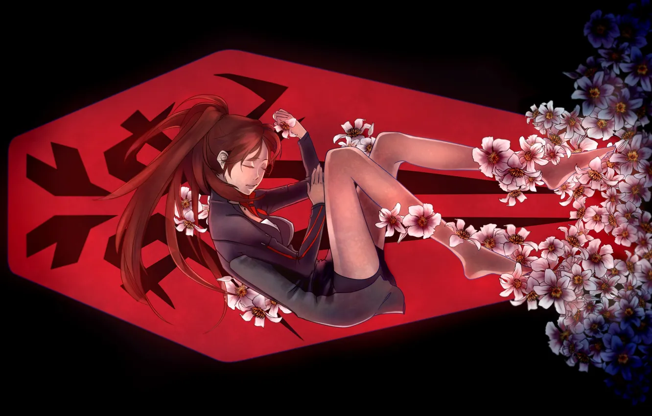 Photo wallpaper loneliness, darkness, emblem, pain, black background, the coffin, Guilty Crown, closed eyes