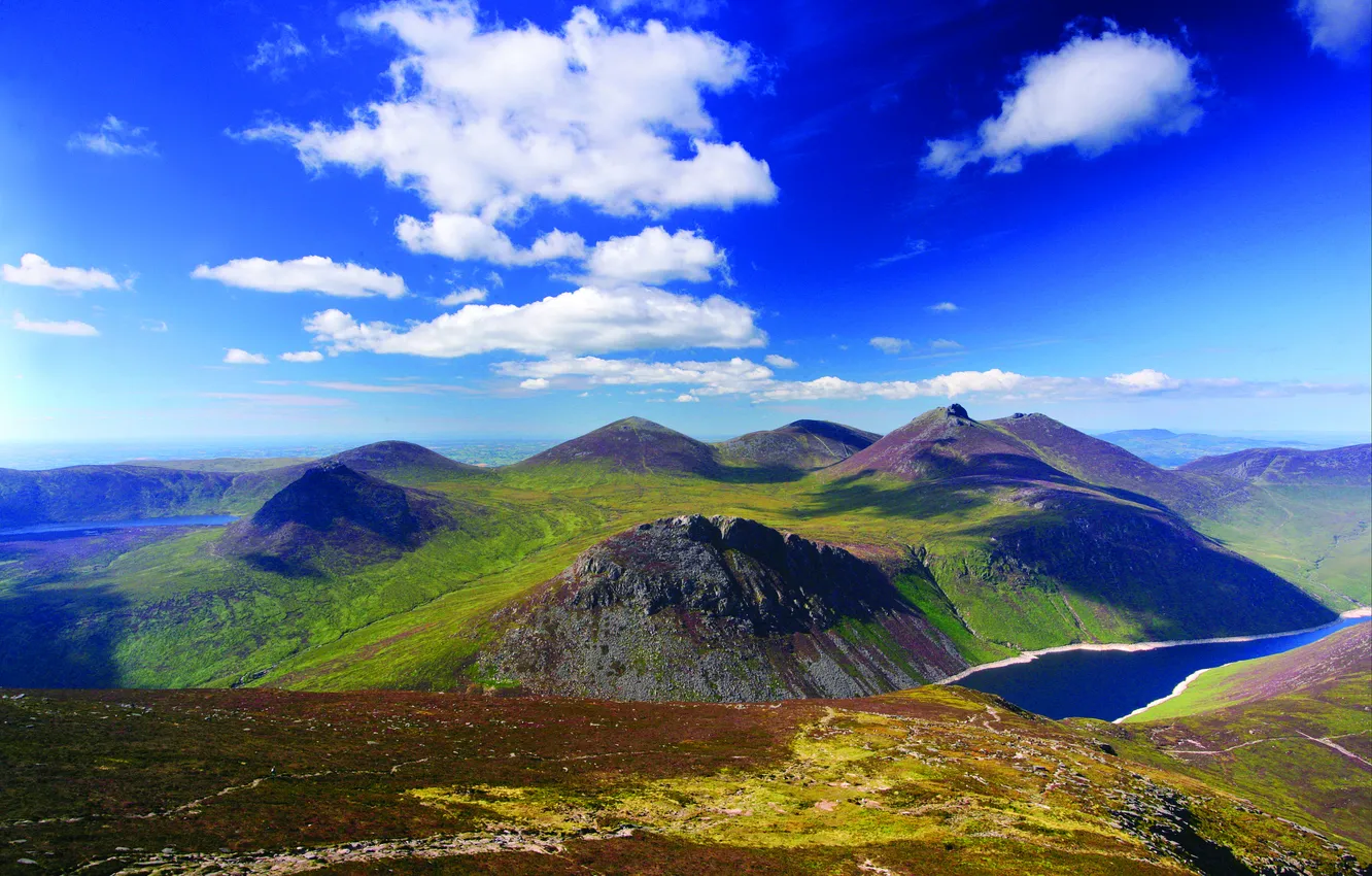Photo wallpaper the sky, clouds, landscape, mountains, nature, lake, rocks, valley
