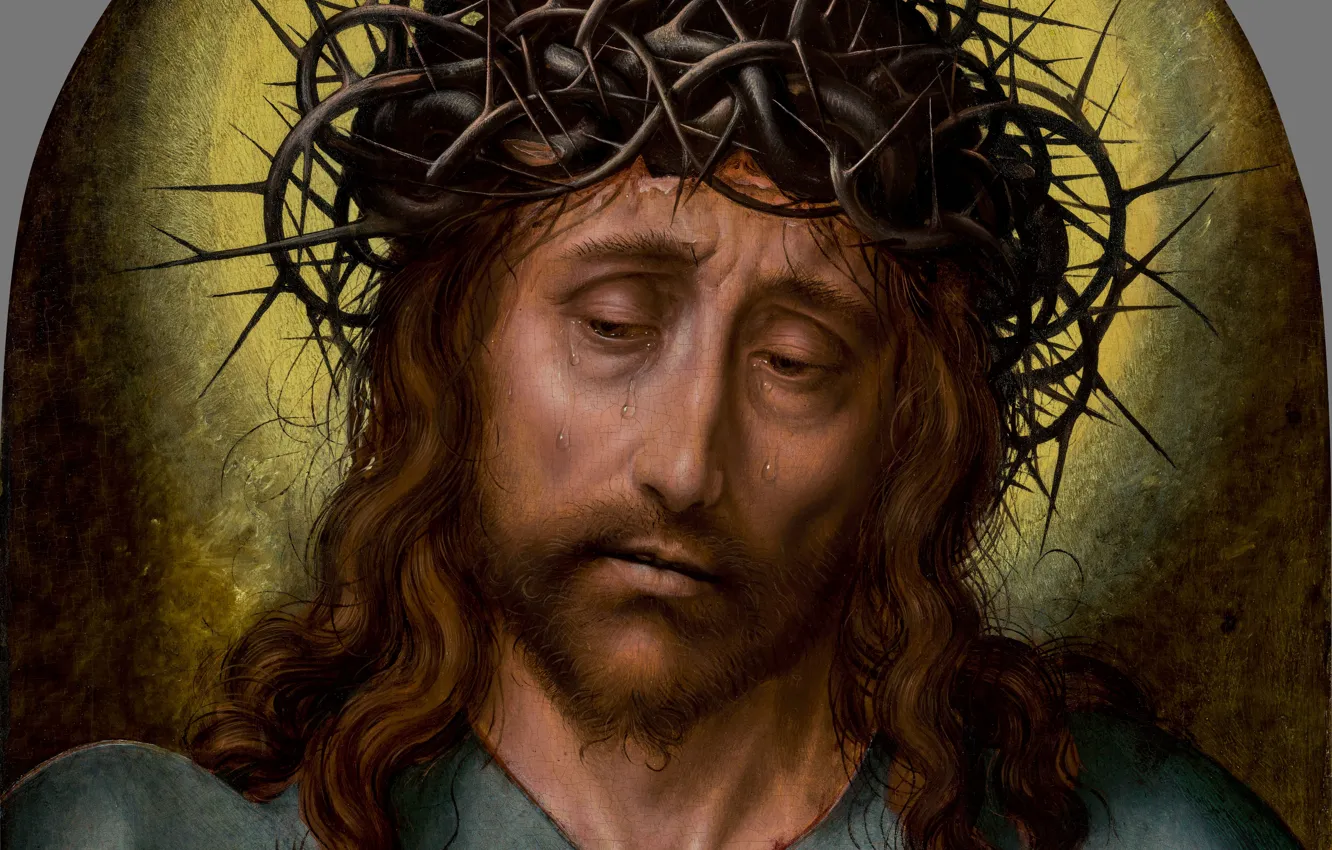 Photo wallpaper Jesus, hair, picture, tears, male, Dutch artist, Crown of Thorns, Quentin Metsis